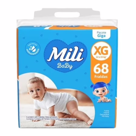 Mili Fralda Infantil Baby Tamanho XG, Proteção Diária, Ajuste Confortável, Barreiras Antivazamento, 68 Unidades