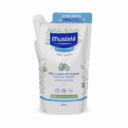 Mustela Refil Gel Lavante Suave 400ml - Sabonete Líquido Corpo e Cabelo para bebês e crianças – feito com 93% de ingredientes de origem natural - Mustela Bebê e Criança