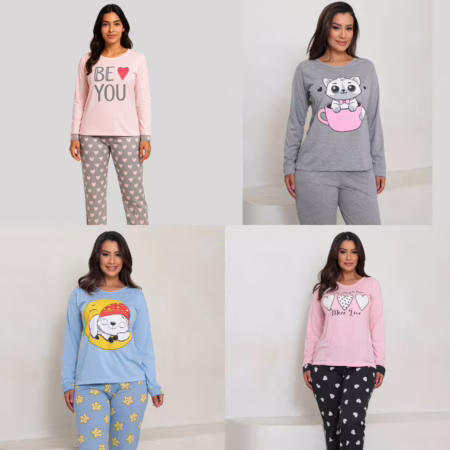 💎 Pijamas De Frio Camisa E Calça De Malha Atacado Promoção