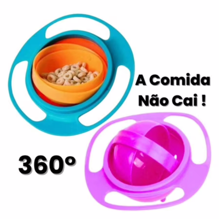 Prato Infantil 360° Antivazamento Giratório Mágico Não Derrama Refeição Bebê Antiqueda