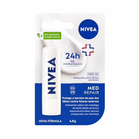 💎 Protetor Labial NIVEA Med Repair | FPS15, 4,8g, Hidrata e Regenera, Lábios Ressecados, com Vitamina E, Óleos Naturais, Reparação Intensiva, Alívio Imediato