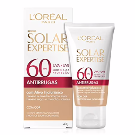 💎 Protetor Solar Facial L'Oréal Paris FPS 60 | Solar Expertise, Antirrugas, Com Cor, 50g