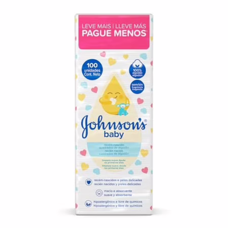 Quadrados de Algodão Recém-Nascido Johnson's Baby 100 unidades