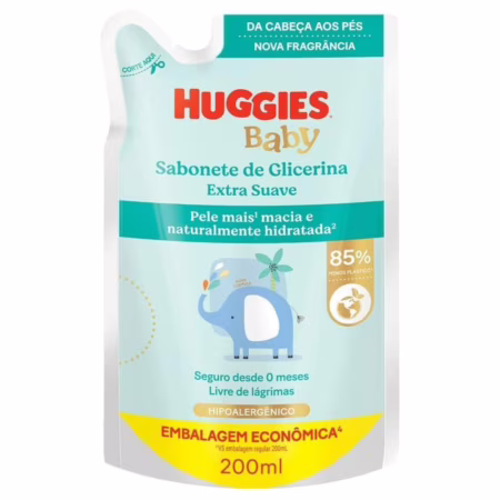 Sabonete Líquido Glicerina Huggies Extra Suave Refil 200 ml • A