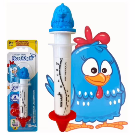 Seringa de Lavagem Nasal NoseWash para Bebês e Crianças, Limpador de Nariz, Alivia Alergias e Congestão Nasal - Galinha Pintadinha 10ml