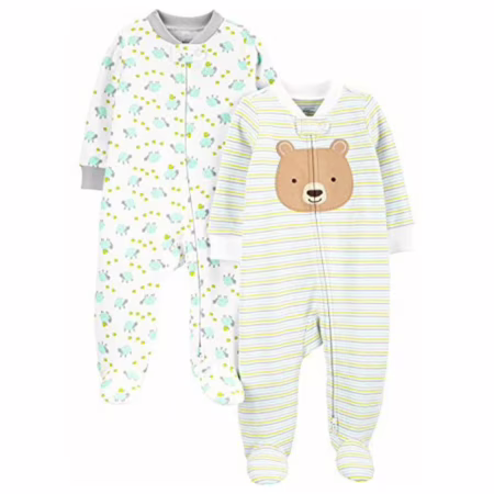 Simple Joys by Carter's Baby Neutral Pacote com 2 pés de algodão para dormir e brincar, Urso/tartaruga branca, 3-6 Meses