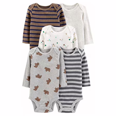 Simple Joys by Carter's Body unissex de manga comprida para bebês, Urso/animais da floresta/listra, 18 Months