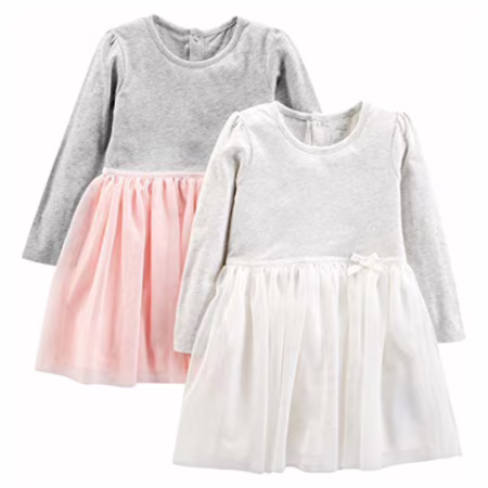 Simple Joys by Carter's Pacote com 2 vestidos canelados elásticos para meninas, Rosa/cinza, 5 Anos