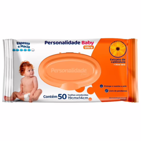 Toalha Umedecida Personalidade Baby Ultra Extrato de Calêndola e Aloe Vera 50 unidades 19cm X 14cm