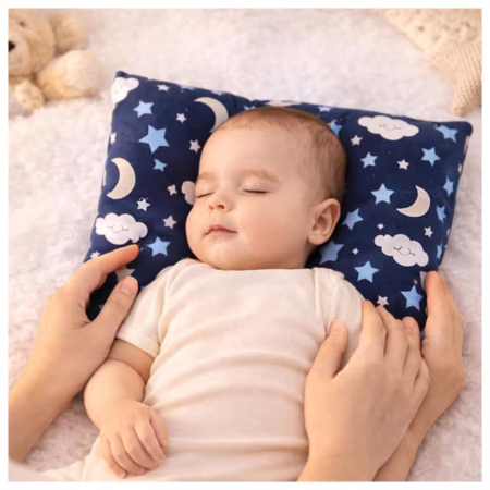 Travesseiro Anatômico de Bebê Macio para Berço, Carrinho, Estampado Menino e Menina 27x37cm