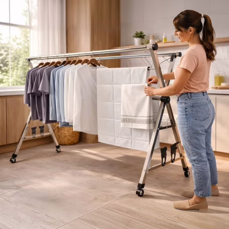 Varal De Chão Grande De Roupas 3 Níveis Dobrável