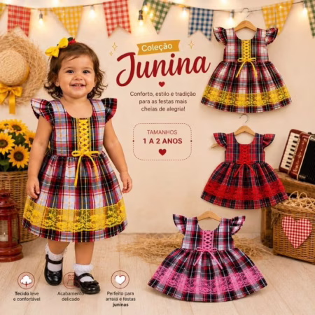 > 🛍️ Vestido Junino INFANTIL MENINA FESTA JUNINA