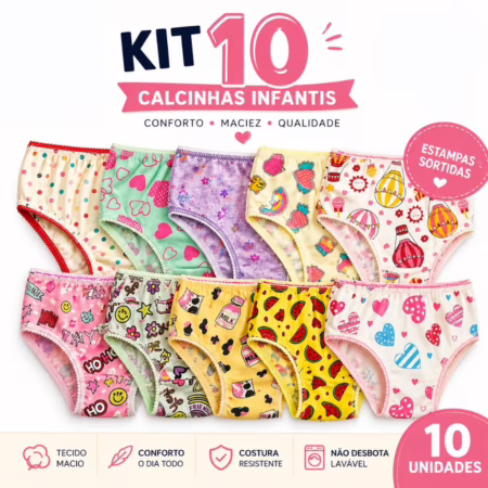🛍️10 Calcinhas Infantil Menina Moça Confortáveis Forro de Algodão Dia a Dia Promoção