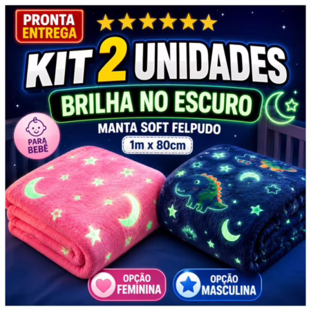 2 Unidades Manta Brilha No Escuro Para Bebê Infantil Felpudo 1m x 80cm