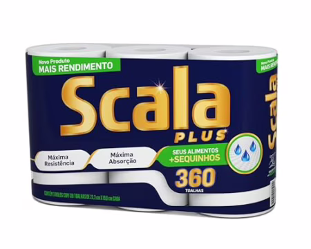 2x Papel Toalha Scala Plus, 360 Toalhas | Mega, 3 Rolos de 120 Toalhas Cada - R$ 11,99