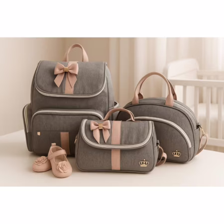🛍 Bolsa Maternidade Luxo Rose (3 Bolsas + Laço)