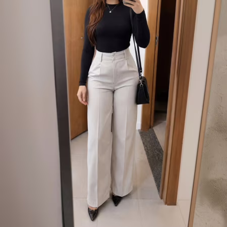 💎 Calça Alfaiataria Feminina Wide Leg Social Cintura Alta