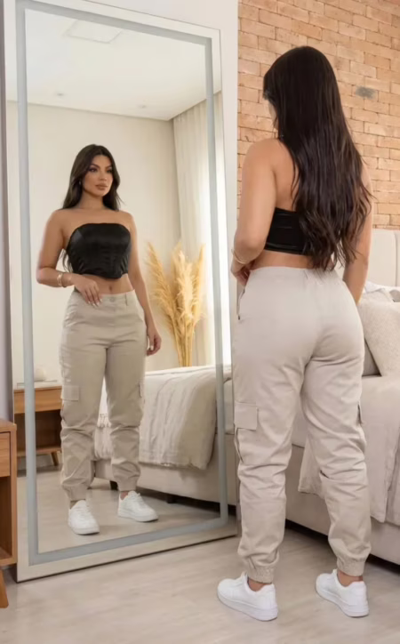 💎 Calça Cargo Jogger Jeans Feminina Com Bolso Lateral Premium