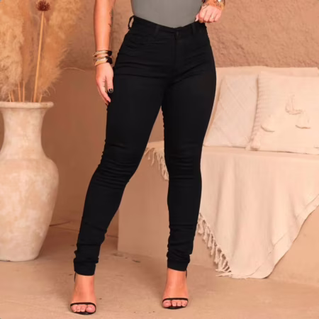 🚨 Calça Preta Jeans Feminina Com Elastano Cintura Alta Skinny