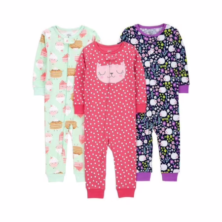 > 🛍️ Conjunto de pijama Pacote com 3 pijamas de algodão confortável sem pés Simple Joys by Carter'sMeninas