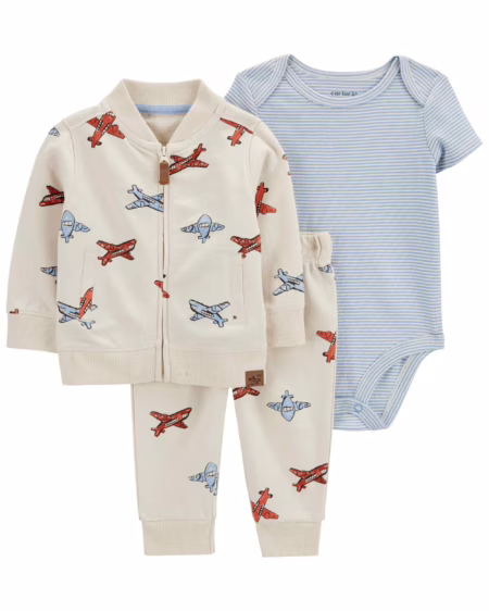 Conjunto Longo De Moletom Bebê 3 Peças Aviões Multicor Carter's
