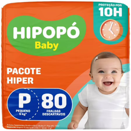 💗 Fralda Hipopó Baby Tamanho P Pacote Hiper 80 Unidades Descartáveis