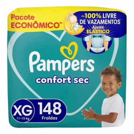 🛍️Fralda Pampers Confort Sec Tamanho Xg 148 Unidades Extra Grande (xg) Sem Gênero
