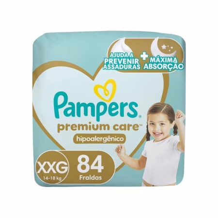 Fralda Pampers Premium Care XXG com 84 Unidades • A