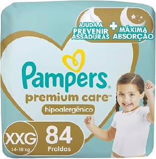 Fralda Pampers Premium Care XXG com 84 Unidades