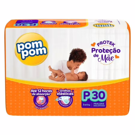 Fralda Pom Pom Proteção de Mãe Jumbo P - 3 a 6kg 30 Unidades