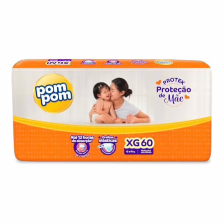 Fralda Pom Pom Protek Proteção de Mãe Hiper XG 60 Unidades
