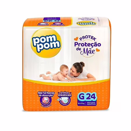 Fralda Pom Pom Protek Proteção de Mãe Jumbo G 24 Unidades
