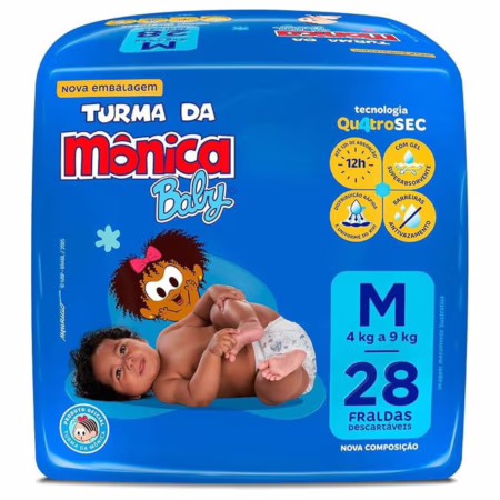 Fralda Turma da Mônica Baby M com 28 Unidades