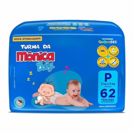 Fralda Turma da Mônica Baby Mega P com 62 Unidades