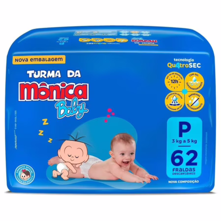 Fralda Turma da Mônica Baby P 62 unidades