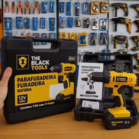 💎 Furadeira Parafusadeira Sem Fio A Bateria Tb-12e 12v 3/8 10mm Com Maleta E Acessórios The Black Tools