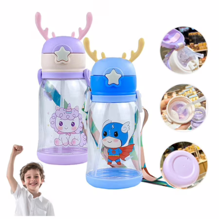 Garrafa copo De Alce Água Infantil Criança Portátil Com Canudo Desenho Fantasia Para Meninas Meninos