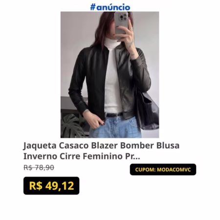 Jaqueta Casaco Blazer Bomber Blusa Inverno Cirre Feminino Preto Único