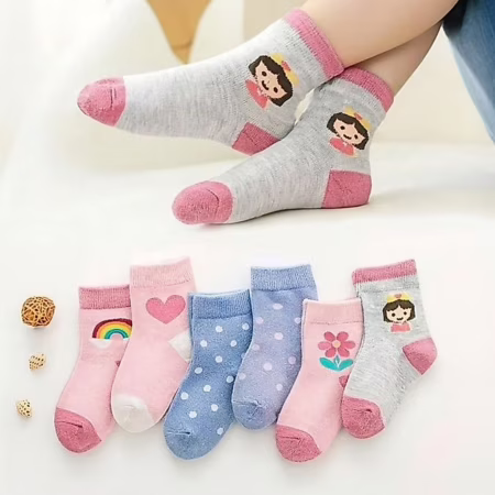 Kit 12 Pares de Meias Infantil Feminina Estampada Coloridas Algodão Macio e Confortável