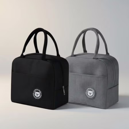 Kit 2 Bolsa Marmita Térmica Lancheira  Academia Trabalho Dia Preto E Cinza