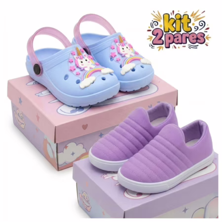 Kit 2 Pares Tênis Infantil Calce Fácil Menina & Sandália Babuche Conforto Promoção 20 ao 32