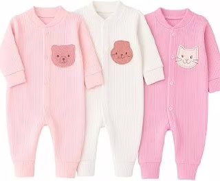 Kit 3 Macacão Para Bebê Canelado Bordado Vira Pé Menina Feminino - P Ao G (Menina, M)