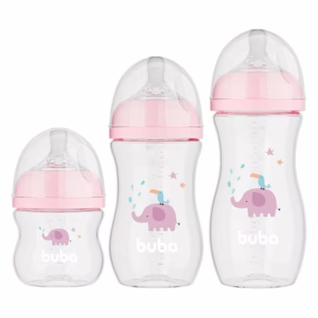 Kit 3 Mamadeiras Easy Flow Elefante Rosa 120 270 330ml