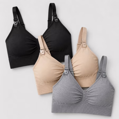 🛍️Kit 3 Sutiãs de Amamentação Com Bojo Removível Alça Regulável Cores Neutras Ultra Confortável
