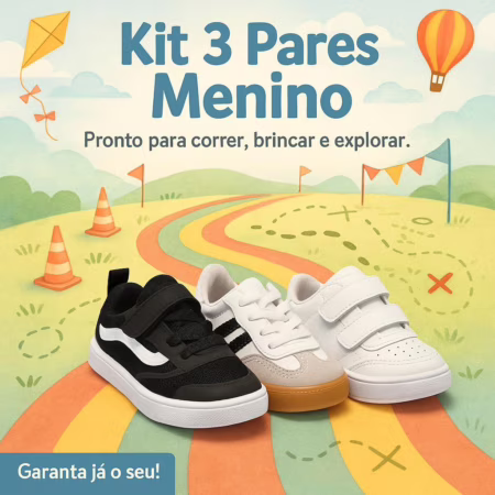 🛍 Kit 3 Tênis Confortáveis para Bebê Menino
