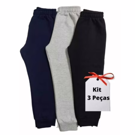 Kit 3 un. Calça Moletom Infantil Apeluciada Com Punho Tamanho Masculino Infantil 1 ao 14