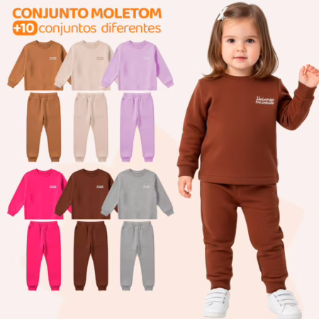 Kit 4 Peças Moletom Minimalista Bebês Menina Baby Blusa e Calça Manga Longa