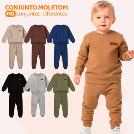 Kit 4 Peças Moletom Minimalista Menino Blusa e Calça Manga Longa