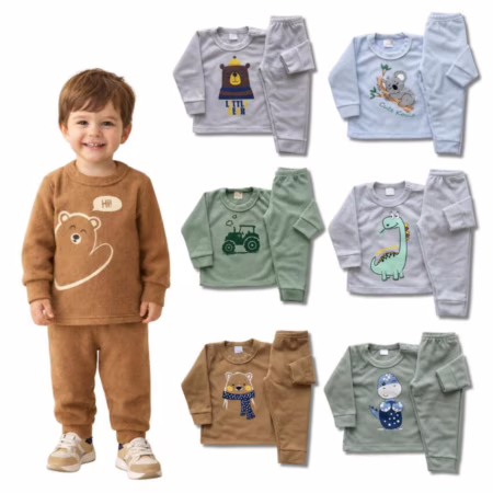 Kit 4 Peças Soft Infantil Bebê Menino Inverno Conjunto Soft 2 Blusas e 2 Calças Tamanho P ao 3 Anos