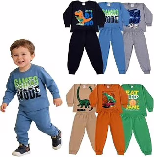 Kit 6 Peças Conjunto Inverno Infantil Estampado Frio Premium Moletom Menino Masculino Quentinho Confortável Bebê Roupa Criança (3 Moletons + 3 Calças)...